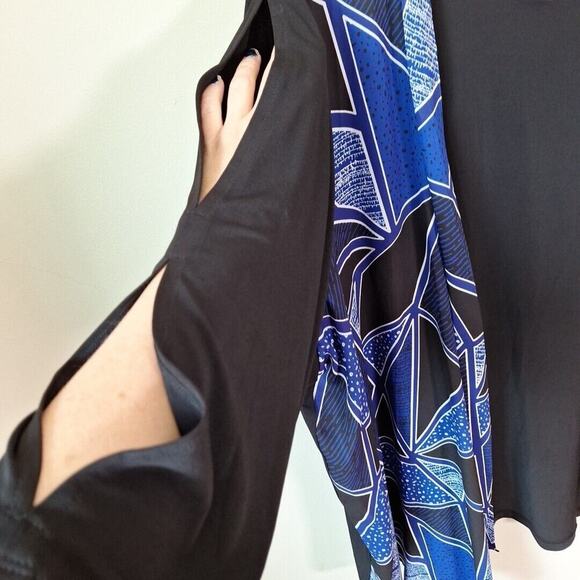 Catherines Slit Sleeve Black Blue Geometric Open Front Tunic Women Size 4X - Picture 3 of 6